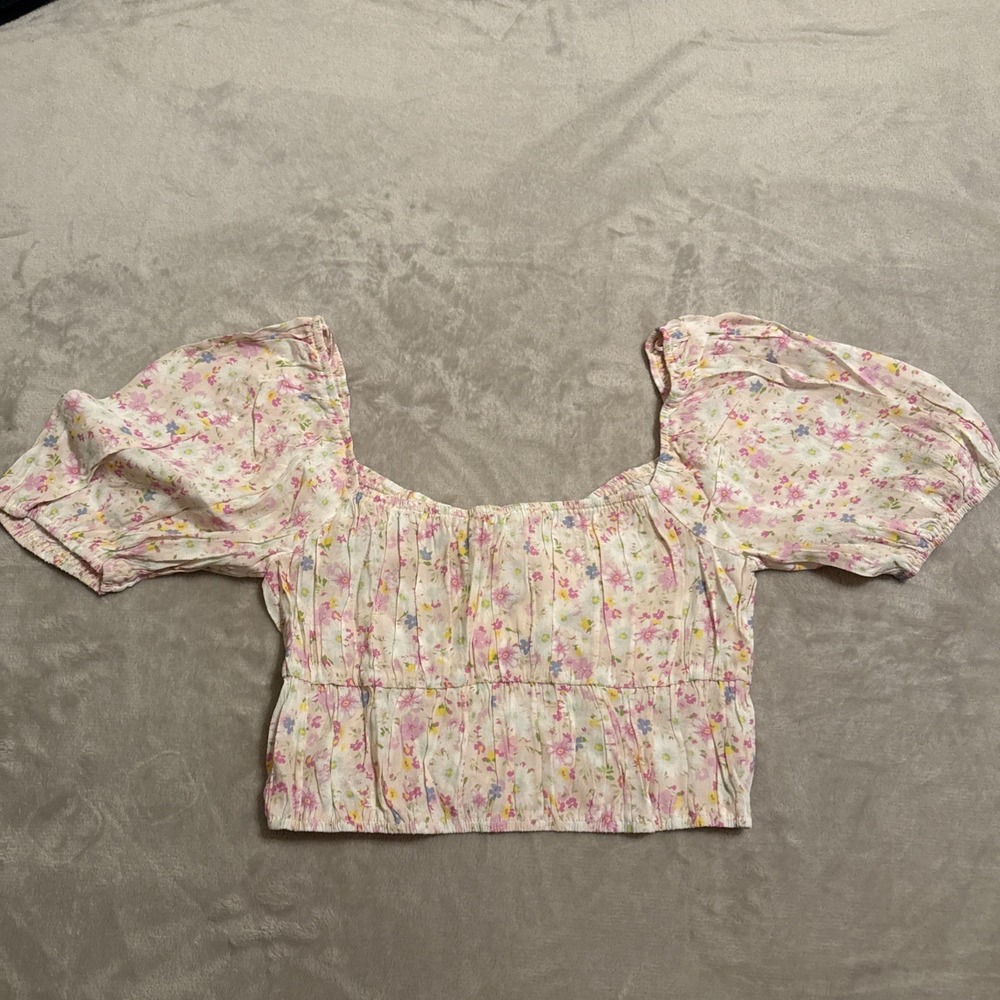 Anthropologie Elodie Pink and White Floral Crop Size M New Cottagecore Coquette - Picture 8 of 8
